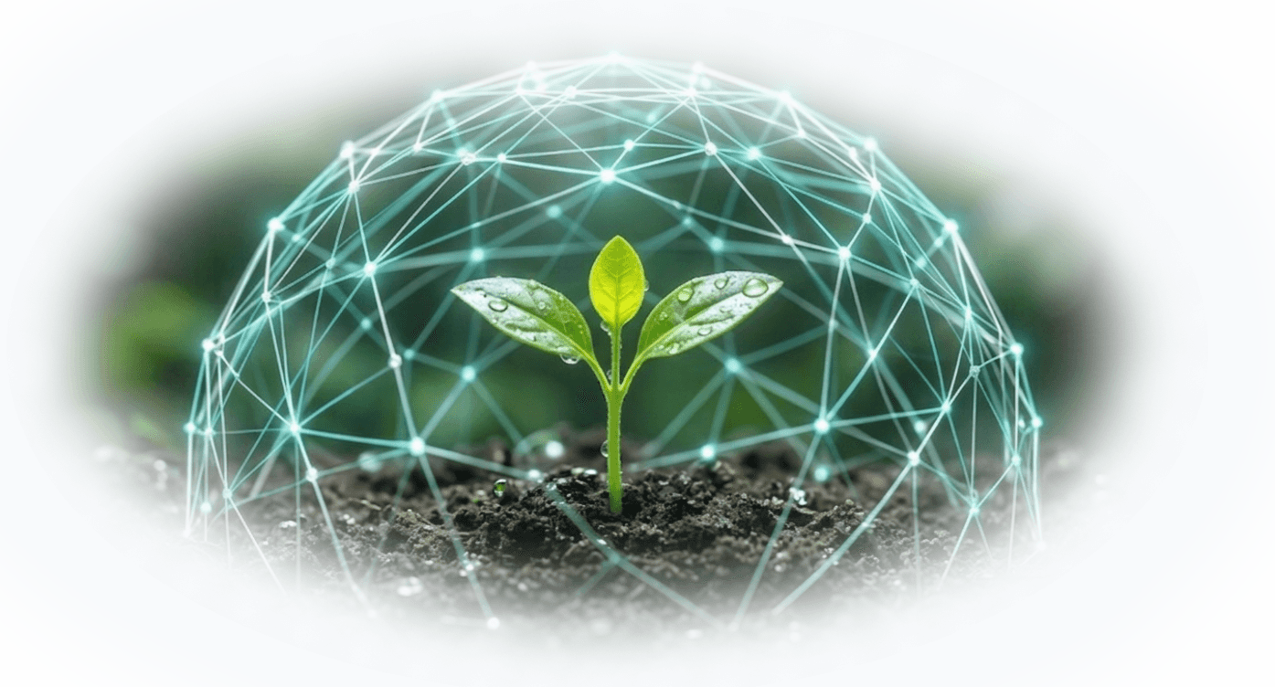 ESG Sustainability Background - Green plant under a glowing geometric dome